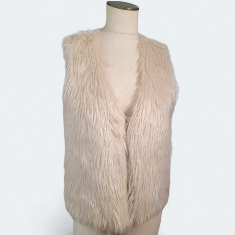 Love on a Hanger Cream Faux Fur Vest Open Front Shaggy Boho Sweater Size Large
